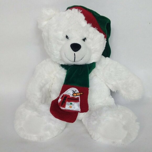 Schnucks Christmas Teddy Bear Plush with Scarf Hat 11" - Picture 1 of 5